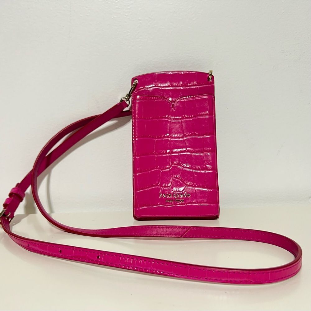 Kate Spade Spencer Slim Croc Embossed Phone Crossbody Festive Pink